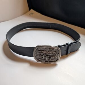 Levi's Limited Edition Black Leather Belt with Silver Buckle Size 34 In VGUC